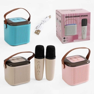 Караоке C 72965 (40) 3 кольори, 2 мікроф,колонка,підсвіч,слот для TF Card, bluetooth, USB-type-c кабель,AUX-роз’єм,зміна голосу,в коробці, МІКС ВИДІВ