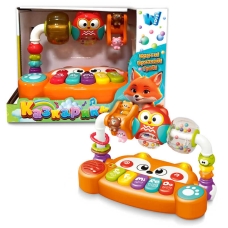 Музичний центр "Казкарики" 83339 (36) "WToys", ОЗВУЧУВАННЯ УКРАЇНСЬКОЮ МОВОЮ, підсвічування, пісні, казки, віршики, ноти, брязкальця, кільця, каруселі, перемикач режимів, кріплення-липучки, в коробці