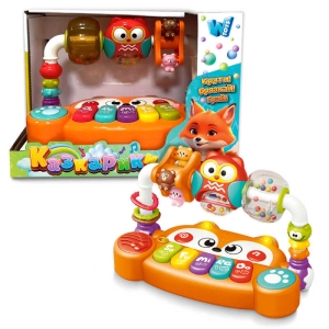 Музичний центр "Казкарики" 83339 (36) "WToys", ОЗВУЧУВАННЯ УКРАЇНСЬКОЮ МОВОЮ, підсвічування, пісні, казки, віршики, ноти, брязкальця, кільця, каруселі, перемикач режимів, кріплення-липучки, в коробці