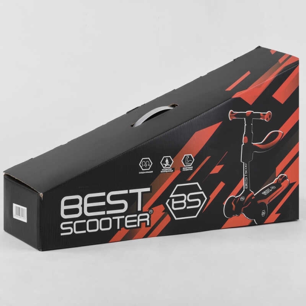 Самокат триколісний Best Scooter JS-30918  (4) з сидінням, алюмінієве кермо, 3 колеса PU зі світлом, d = 12 см