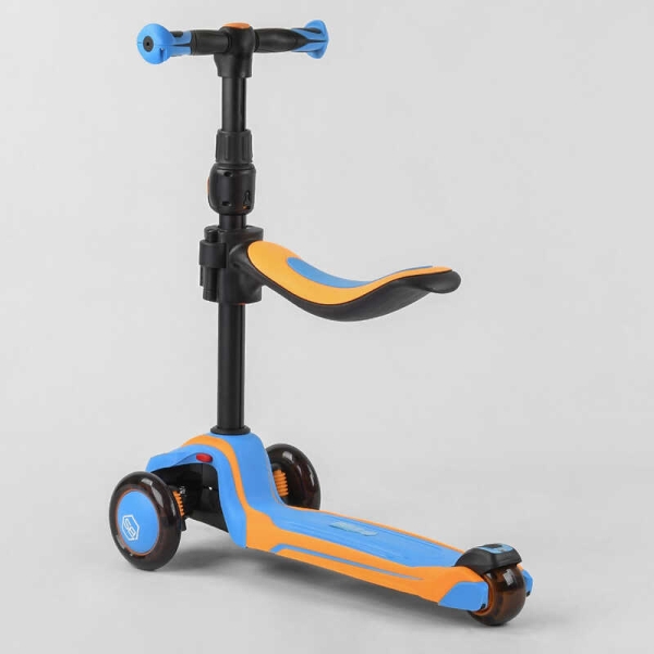 Самокат триколісний Best Scooter JS-30918  (4) з сидінням, алюмінієве кермо, 3 колеса PU зі світлом, d = 12 см