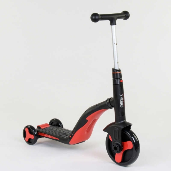 Самокат 3в1 JT 28288 Best Scooter, самокат-велобіг-велосипед, ЧЕРВОНИЙ, світло, 8 мелодій, колеса PU, переднє колесо d = 20см, задні d = 11см