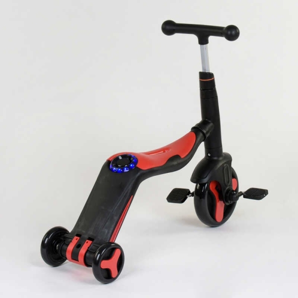 Самокат 3в1 JT 28288 Best Scooter, самокат-велобіг-велосипед, ЧЕРВОНИЙ, світло, 8 мелодій, колеса PU, переднє колесо d = 20см, задні d = 11см