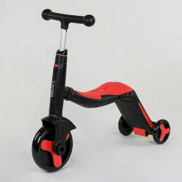 Самокат 3в1 JT 28288 Best Scooter, самокат-велобіг-велосипед, ЧЕРВОНИЙ, світло, 8 мелодій, колеса PU, переднє колесо d = 20см, задні d = 11см