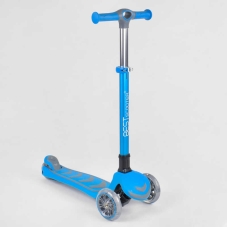 Самокат триколісний 38603 (4) Best Scooter, БЛАКИТНИЙ, складне алюмінієве кермо, 4 колеса PU зі світлом, d = 12 см