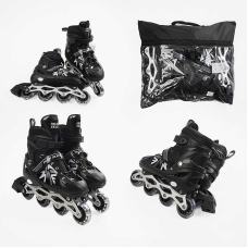 Ролики 45432-L /розмір 39-43/ колір – ЧОРНИЙ (6) колеса PVC, устілка 24-27 см, ПЕРЕДНЄ КОЛЕСО СВІТЛО, d – 6.5 см, в сумці