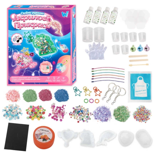 Акрилові прикраси 17947 /86608/55404 (48) "WToys", 3 види, епоксидний клей, активатор, силіконові молди, прикраси, ланцюжки, в коробці, МІКС ВИДІВ