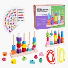 Логічна гра C 61445 (48) "WToys", пірамідка, шнурівка, 8 двосторонніх карток із завданнями, в коробці