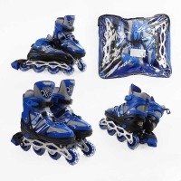 Ролики 93824-L /розмір 39-43/ колір – СИНІЙ (6) колеса PVC, устілка 25-27 см, ПЕРЕДНЄ КОЛЕСО СВІТЛО, d – 6.5 см, в сумці
