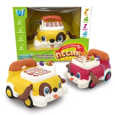 Телефон-каталка 26464 (36) "WToys", ОЗВУЧУВАННЯ УКРАЇНСЬКОЮ МОВОЮ, підсвічування, 10 пісень, 10 казок, 15 загадок, 10 скоромовок, колесо вільного ходу, в коробці