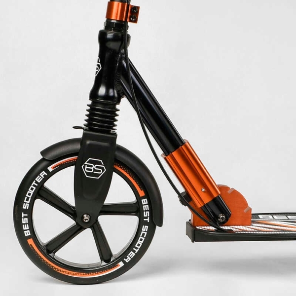 Самокат алюмінієвий "Best Scooter" 79740 (2) колеса PU, ФАРА, затискач керма, d передніх коліс - 230мм, d задніх коліс 200мм, 1 амортизатор передній