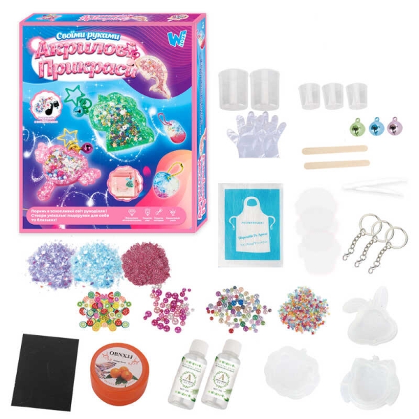 Акрилові прикраси 32381 /61566/63367 (96) "WToys", 3 види, епоксидний клей, активатор, силіконові молди, прикраси, ланцюжки, у коробці, МІКС ВИДІВ