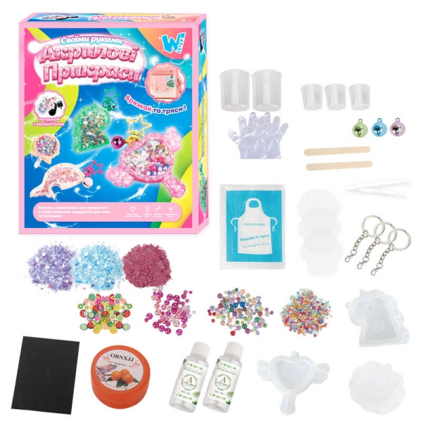 Акрилові прикраси 32381 /61566/63367 (96) "WToys", 3 види, епоксидний клей, активатор, силіконові молди, прикраси, ланцюжки, у коробці, МІКС ВИДІВ