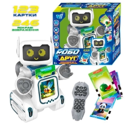 Робот-картридер на радіокеруванні “РобоДруг” 89610 (12) WToys, ОЗВУЧУВАННЯ УКР МОВОЮ, 123 картки, 246 зображень, казки, пісні, історії, сенсорна кнопка, у коробці