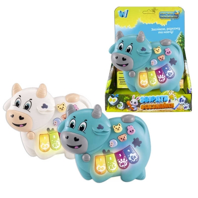 Піаніно 85270 (120/2) "WToys", "КОРІВКА", 2 кольори, ОЗВУЧУВАННЯ УКРАЇНСЬКОЮ МОВОЮ, ноти, мелодії, пісні, казки, підсвічування, цифри, звуки тварин, в коробці