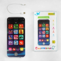 Музичний телефон TK - 11206 (60) "WToys", ОЗВУЧУВАННЯ УКРАЇНСЬКОЮ МОВОЮ, 16 сенсорних кнопок, світло, вірші, цифри, скоромовки, тварини, звуки, від акумулятора, провід Type-C, в коробці
