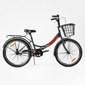 Велосипед складний Corso 24" Advance AD-24715 + КОШИК,  одношвидкісний, складна сталева рама 14", корзина, багажник