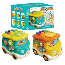 Музичний Автобус 49202 (60/2) "WToys", 2 кольори, ОЗВУЧУВАННЯ УКРАЇНСЬКОЮ МОВОЮ, 5 казок, 10 пісень, 10 скоромовок, 10 загадок, підсвічування, лабіринти, барабан, каталка, в коробці