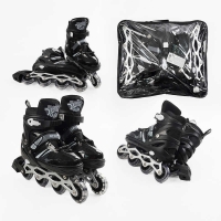 Ролики 94608-L /розмір 39-43/ колір – ЧОРНИЙ (6) колеса PVC, устілка 25-27 см, ПЕРЕДНЄ КОЛЕСО СВІТЛО, d – 6.5 см, в сумці