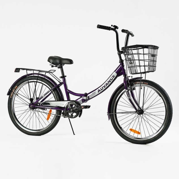 Велосипед складний Corso 24" Advance AD-24198 + КОШИК, одношвидкісний, складна сталева рама 14", корзина, багажник