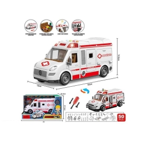 Спецтехніка YW 8088 C (24/2) "Швидка допомога", звуки, підсвічування, інерція, конструктор, викрутка, в коробці