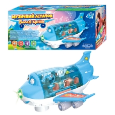 Музичний літачок “Веселі крила” 93392 (60) "WToys", ОЗВУЧУВАННЯ УКРАЇНСЬКОЮ МОВОЮ, звук, підсвічування, колесо вільного ходу, пісня, рухома фігурка, розкладний корпус, в коробці
