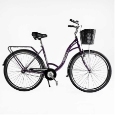Велосипед міський Corso FORTUNA 28" FR-28077 + КОШИК ТЕМНО-ФІОЛЕТОВИЙ, одношвидкісний, сталева рама 20", корзина, багажник
