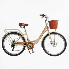 Велосипед міський Corso Polaris 26" PS-72411 + КОШИК сталева рама 16.5", Shimano 7 швидкостей, корзина, багажник