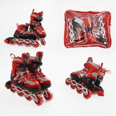 Ролики 73426-S /розмір 29-33/ колір – ЧЕРВОНИЙ (6) колеса PVC, устілка 17-20 см, ПЕРЕДНЄ КОЛЕСО СВІТЛО, d – 6.5 см, в сумці