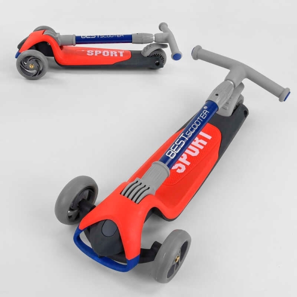 Самокат триколісний F-44077 (6) Best Scooter, ЧЕРВОНИЙ, складне алюмінієве кермо, 3 колеса PU зі світлом, d = 120*35 мм