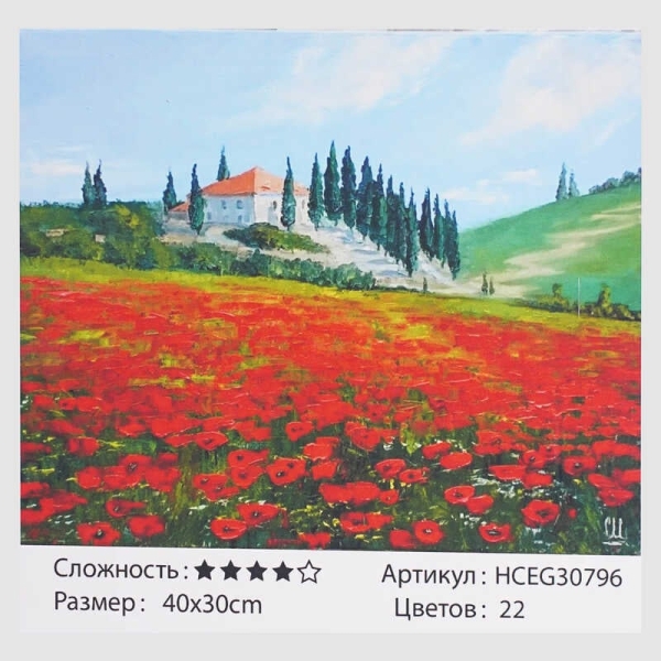 Картини за номерами HCEG 30796 (30)  TK Group, "Макове поле", 40*30см, в коробці