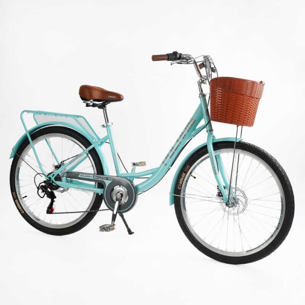 Велосипед міський Corso Polaris 26" PS-63909 + КОШИК сталева рама 16.5", Shimano 7 швидкостей, корзина, багажник