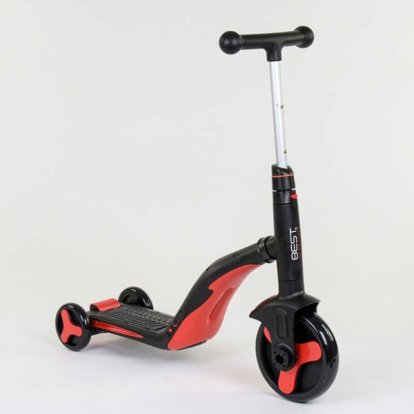 Самокат 3в1 JT 28288 Best Scooter, самокат-велобіг-велосипед, ЧЕРВОНИЙ, світло, 8 мелодій, колеса PU, переднє колесо d = 20см, задні d = 11см